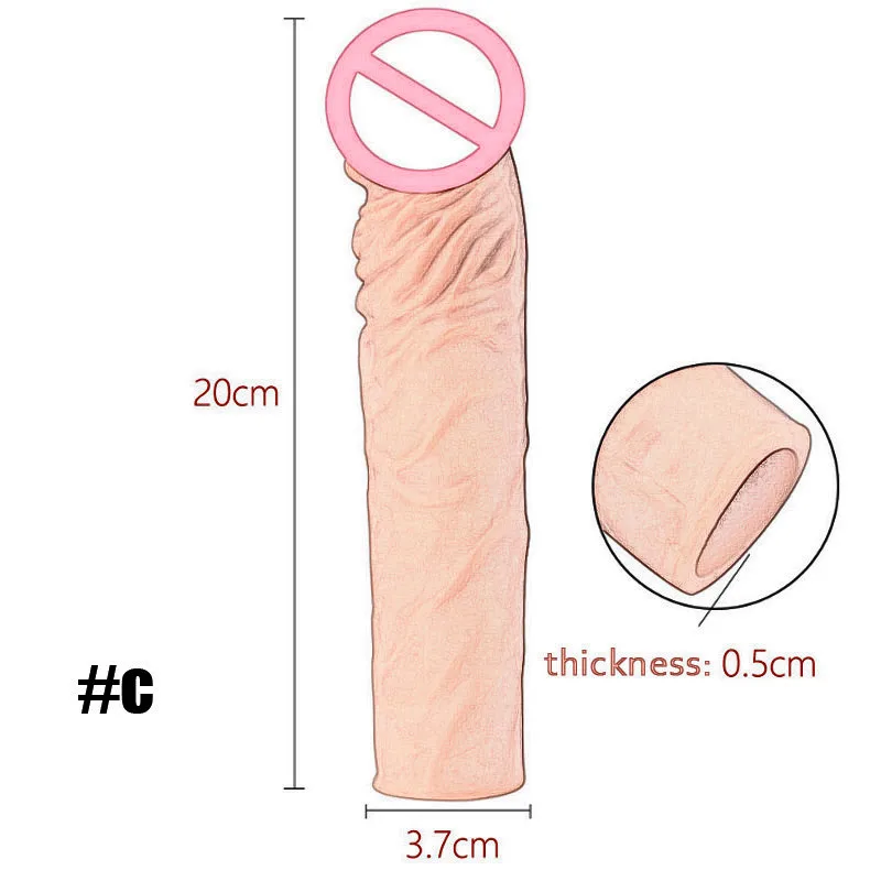 14/16/20CM Realistic Penis Sleeve Extender Reusable Dildos Condom Delay Ejaculation Dick Enlargement Sex Toys for Men