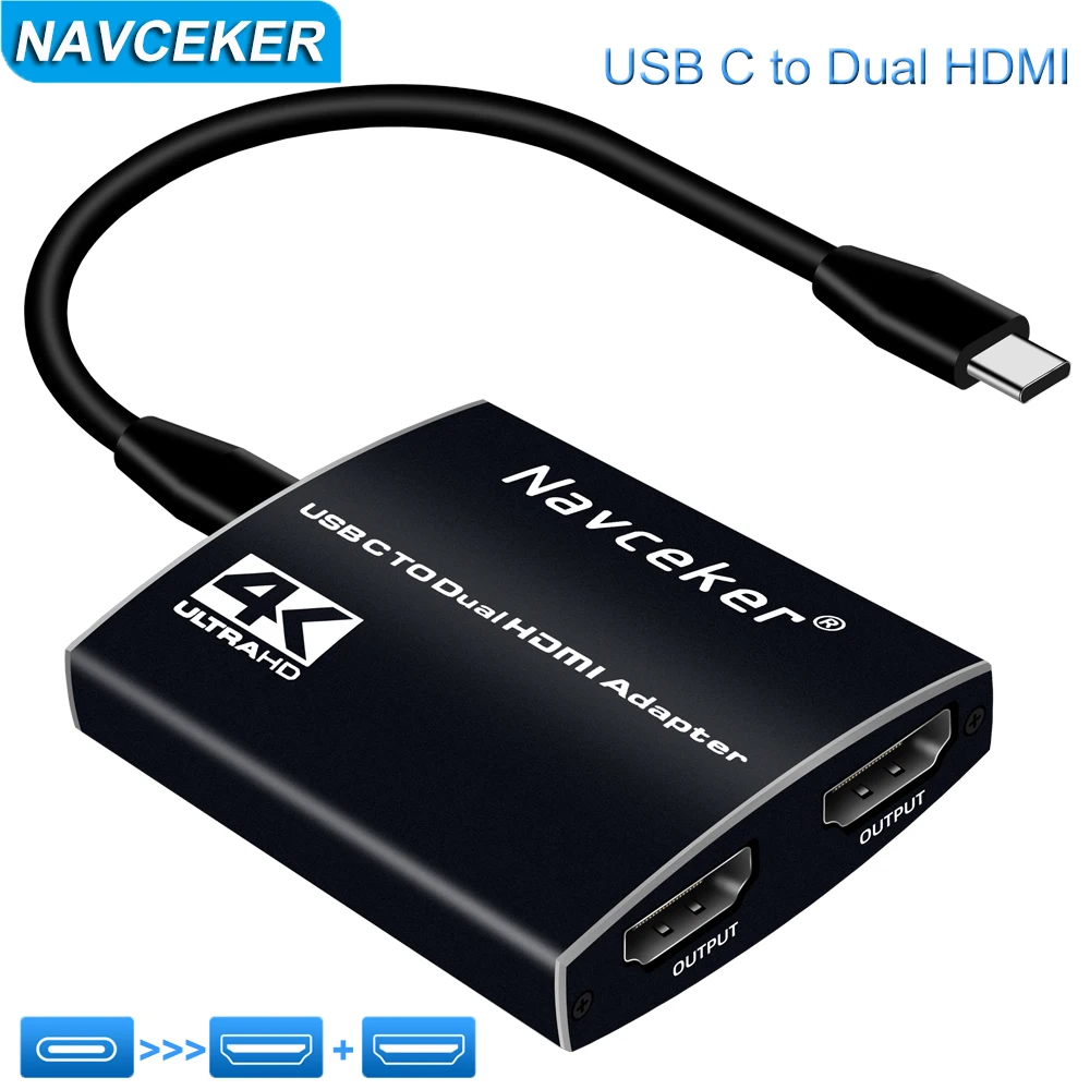 USB C to 2 HDMI Dual 4K Displays Digital AV Adapter for 2020-2016 MacBook Pro, Mac Air/iPad Pro, Dell XPS 13/15,Surface Pro 7/Go