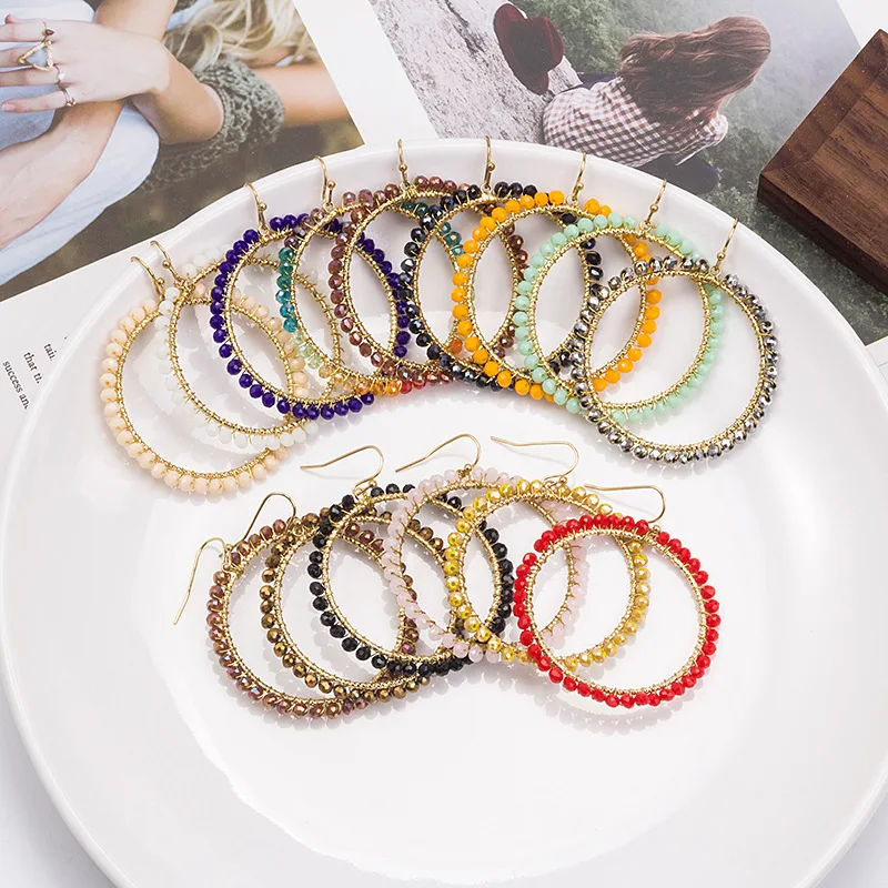 Bohemian Fashion Colored Round Glass Bead Ethnic Handmade Circle Drop Earring For Women Bijoux Party Accessories