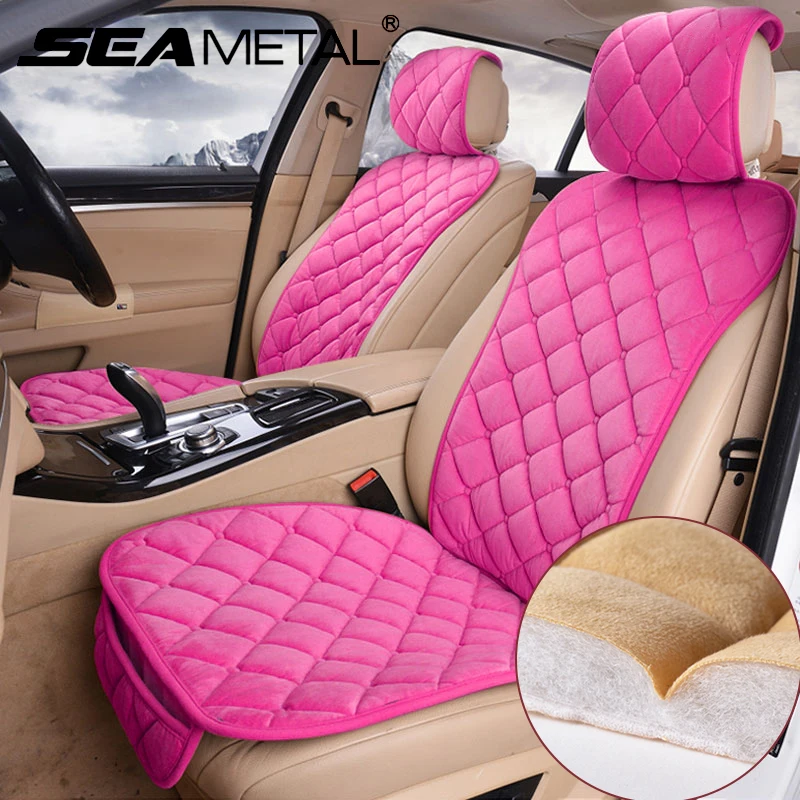 SEAMETAL Pink Car Seat Cover for Women Winter Warm Plush Vehicle Seat Cushion Anti-Slip Seat Protector Universal for Suv Sedan