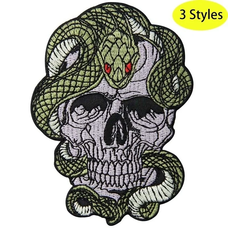 Snake Rose Octopus and Skull Patch Embroidered Applique Badge Iron On Sew On Emblem