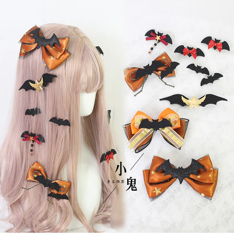 

Orange Pumpkin Bow Hair Accessories Dark Halloween Little Devil Wings Barrettes Cos Soft Girl Lolita Hairweside Clip