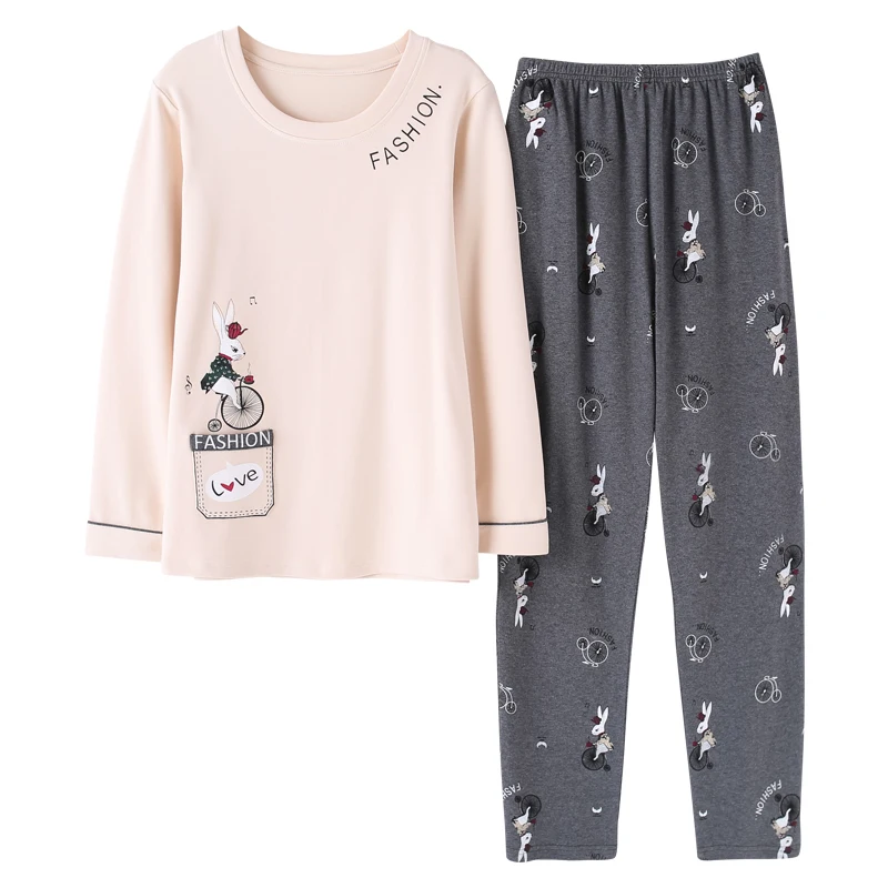 New Autumn Pajamas With Chest Pad Women Knitted Cotton Pajama Set Homewear Pijama Mujer Long Sleeve Casual Soft Female Sleepwear