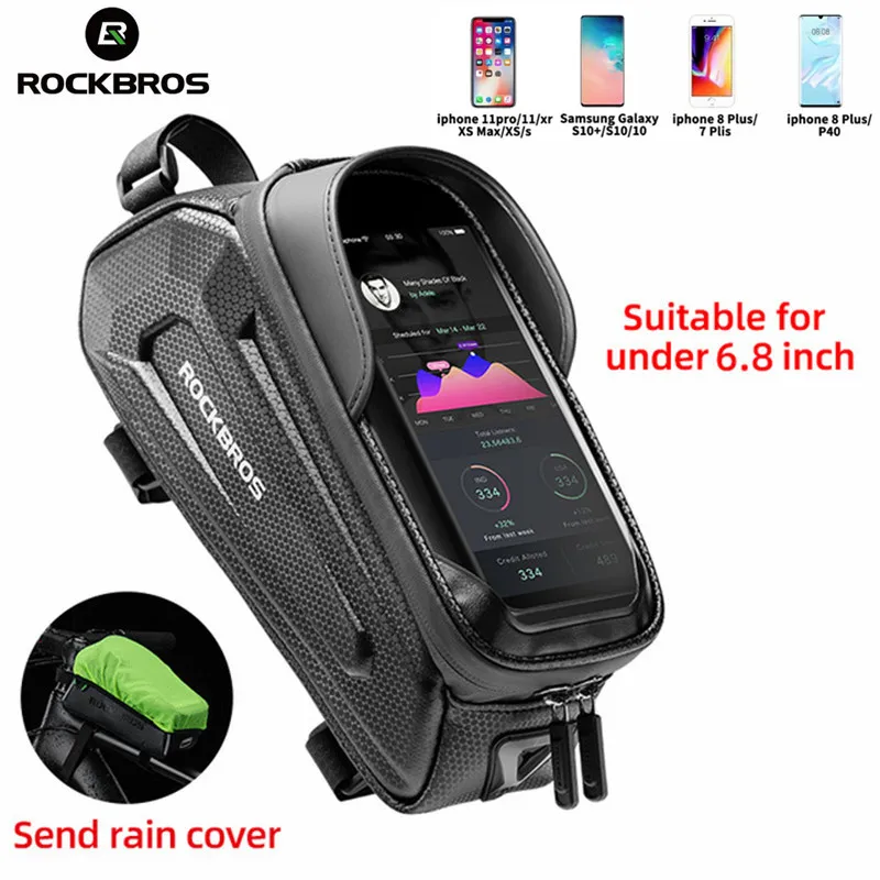 ROCKBROS Cycling Bag Bicycle Phone Bags 6.8 6.0 Inch Phone Waterproof Top Tube Handlebar Touch Screen Bike Bag Accessories