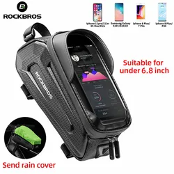 ROCKBROS-bolsa impermeable para teléfono de bicicleta, accesorio para manillar de tubo superior con pantalla táctil, 6,8 y 6,0 pulgadas