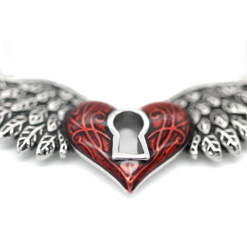Vintage Gothic Red Heart Wing Pendant Necklace Trend Men and Women Motorcycle Punk Pendant Necklace Jewelry Gift Wholesale