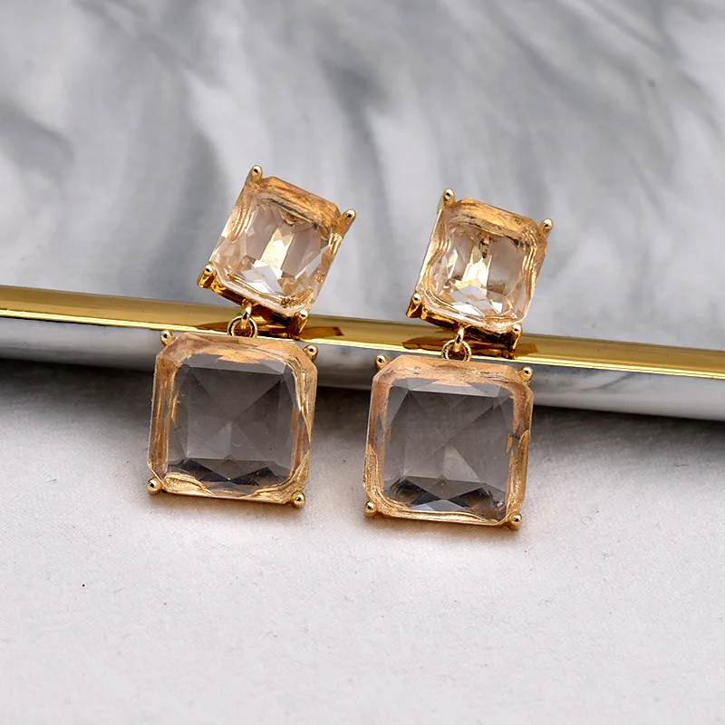 Minimalist Geometric Block Clip on Earrings No Hole Ear Clips Exaggerated Transparent Square Clip Earring Without Piercing Women