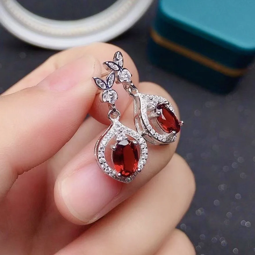 

Elegant 925 Silver Garnet Drop Earrings for Party 5mm*7mm VVS Grade Natural Garnet Eardrop Sterling Silver Garnet Jewelry