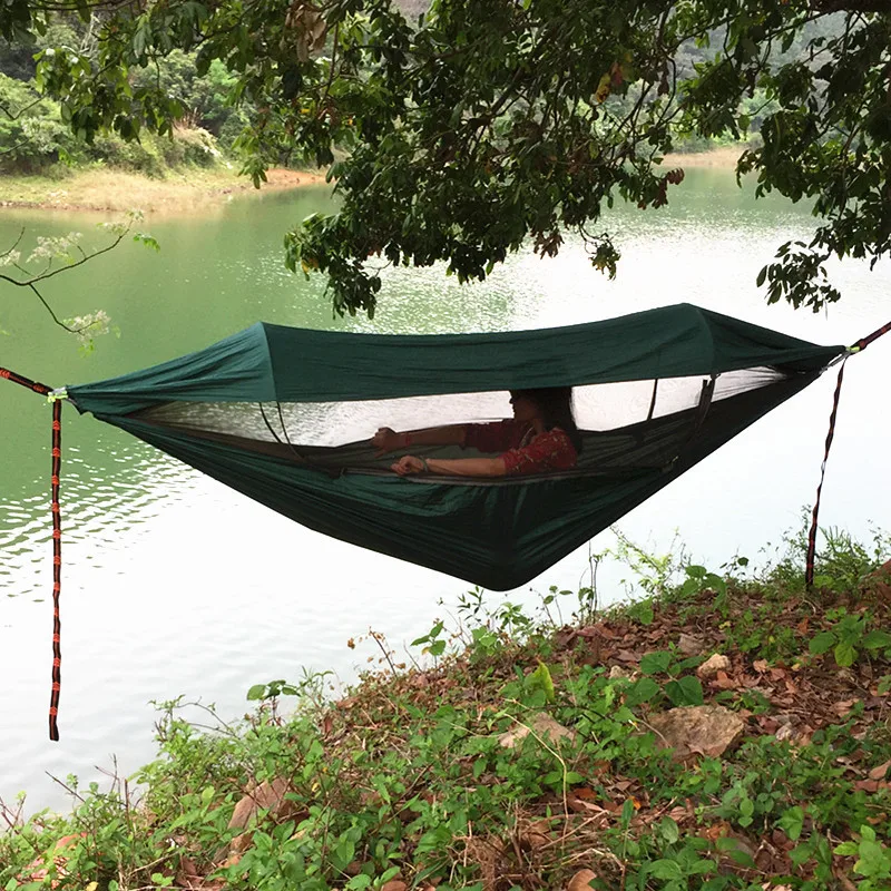 Portátil Outdoor Camping Hammock, Mosquito de alta qualidade, alta resistência Parachute Tecido Hanging Bed, Caça Swing, 1-2 Pessoas