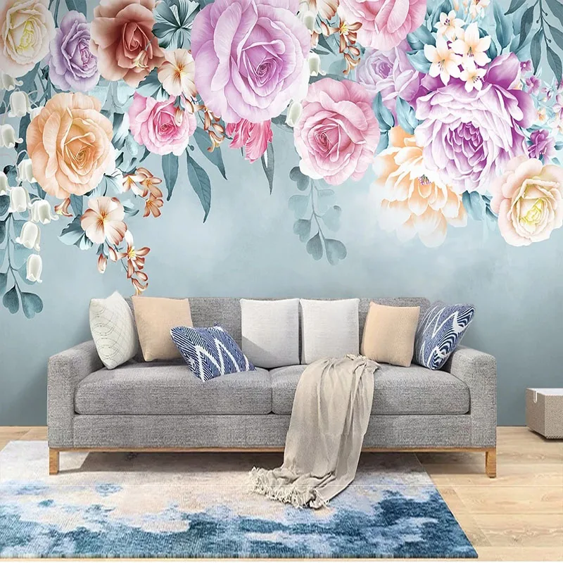 

Custom 3D Mural Flower Wallpaper Pastoral Floral Background For Living Room Bedroom Wall Covering Home Decor Papel De Pared