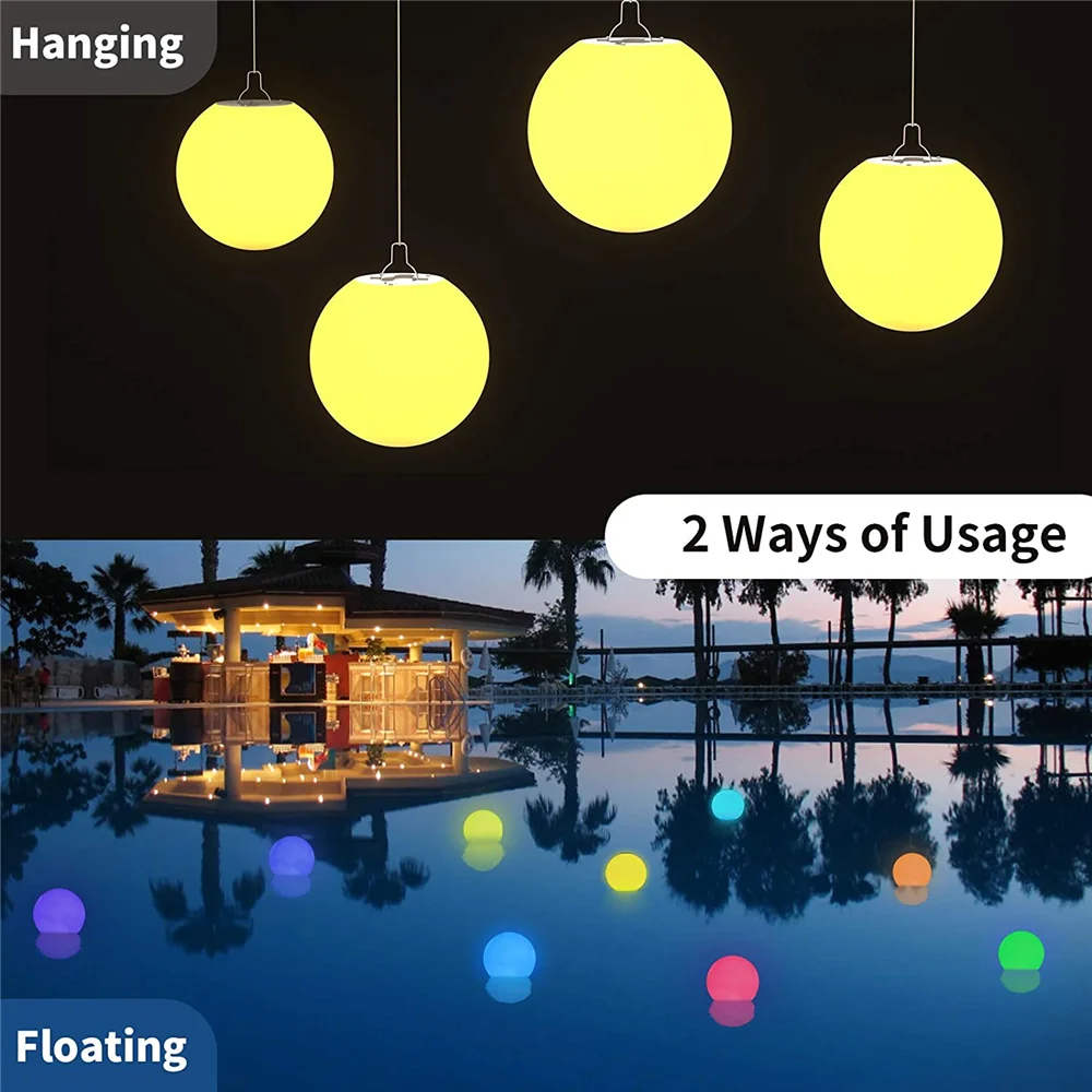 16 Color Floating Pool Lights Changing RGB LED Ball Lights IP67 Waterproof 20cm 15cm 12cm 8cm Hot Tub Night Lights Pool Toys