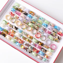 Women's Fashion 20pcs/lot Resin Acrylic Wave Chessboard Pattern Open Rings Jewelry For Party Gifts Wholesale
