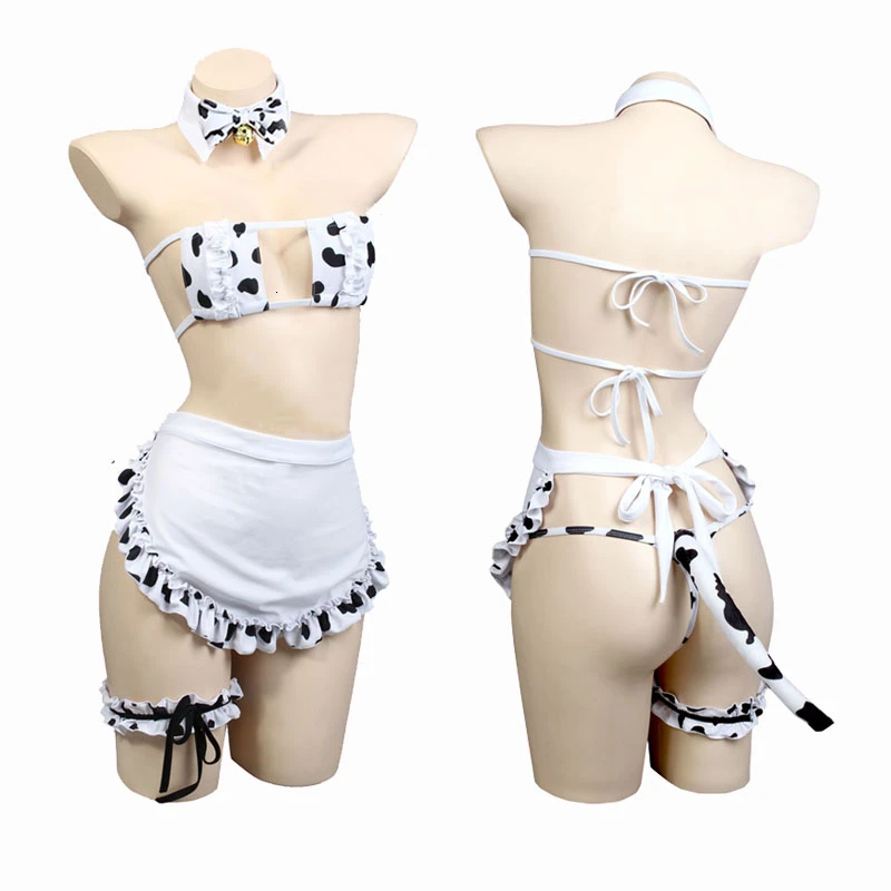 Japanese Cos Cow Cosplay Costumes Bra & Panties Set Bikini Cute Exotic Apparel Kawaii Underwear Women Cute Anime Sexy Lingerie