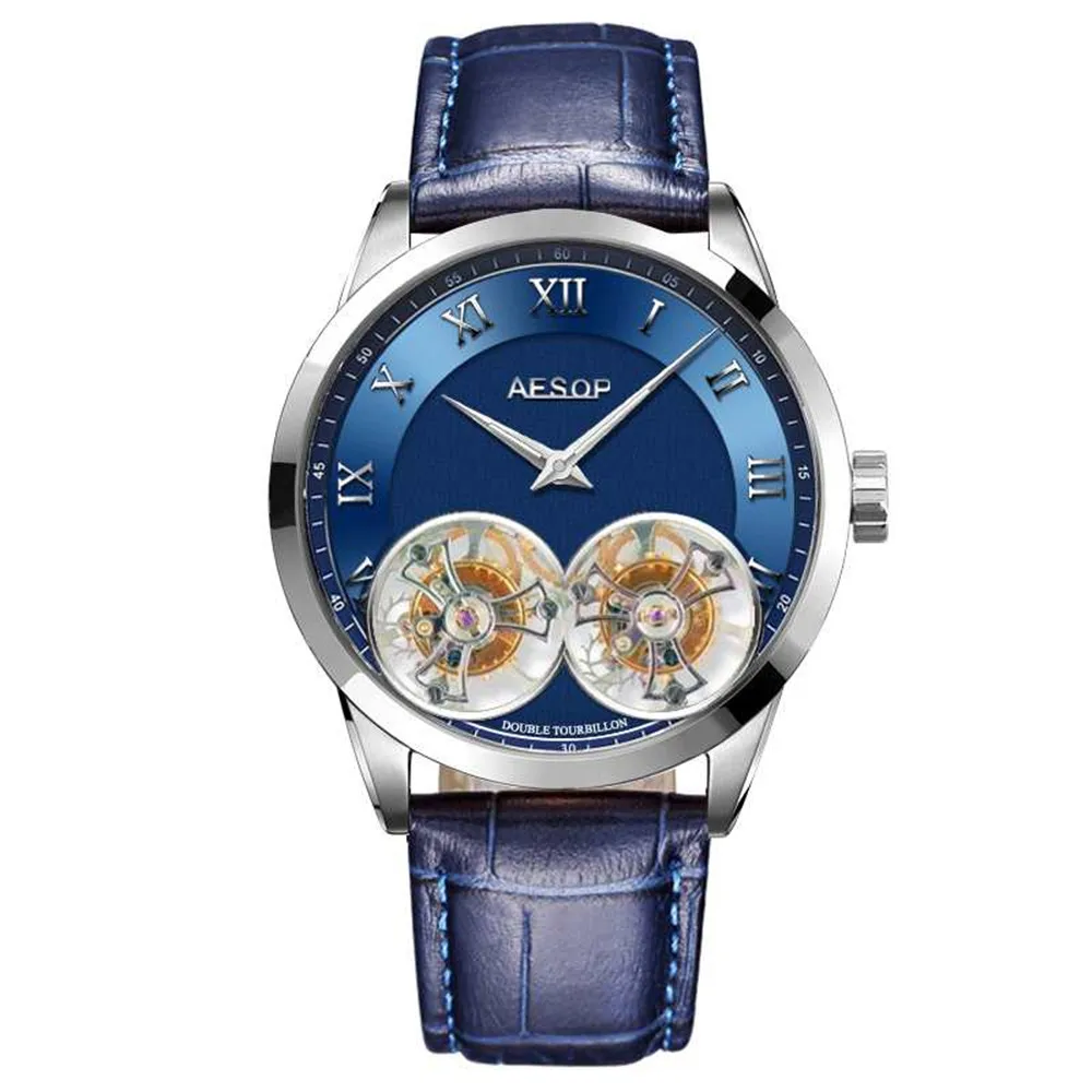 

AESOP Double Tourbillon Movement Men Mechanical Watches Male Skeleton Watch Luxury Sapphire Clocks montre homme Dropshipping