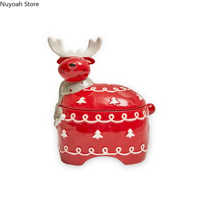 Creative Elk-shaped Ceramic Storage Jar Snack Storage Jar Ceramic Jar Christmas Storage Box Decoration Kitchen Storage Supplies