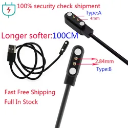 Longer softer Emergency backup 2pin Magnetic Charger Cable wire for Smart Watch bracelet 2 Pin Distance 2.84mm 4mm data cables