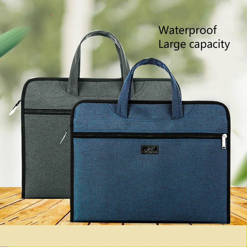 A4 Briefcase File Folder Business Office Bag Oxford Canvas Men Women Airbag Portable Zipper Waterproof Large Capacity Organizer