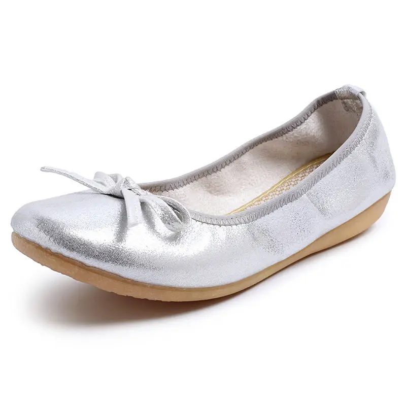 Women Casual Boat Shoes Gold Silver Ladies Slip On Ballet Flats Comfy Soft Zapatos Mujer Walking Footwear 2021 Spring New Style
