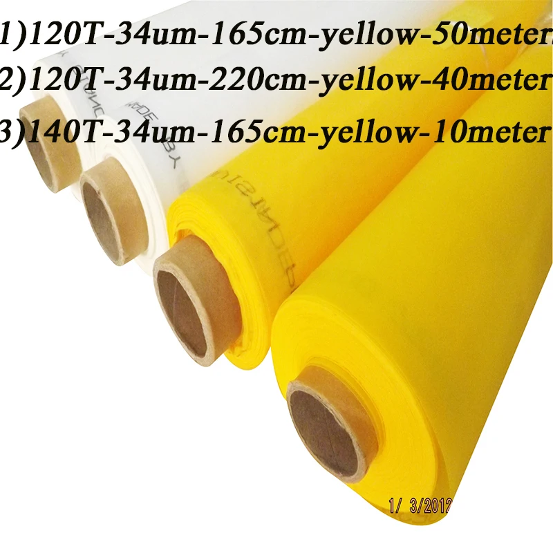 

Silk Screen Printing Mesh 120T165yellow50meter，120T220yellow40meter，140T165yellow10meter