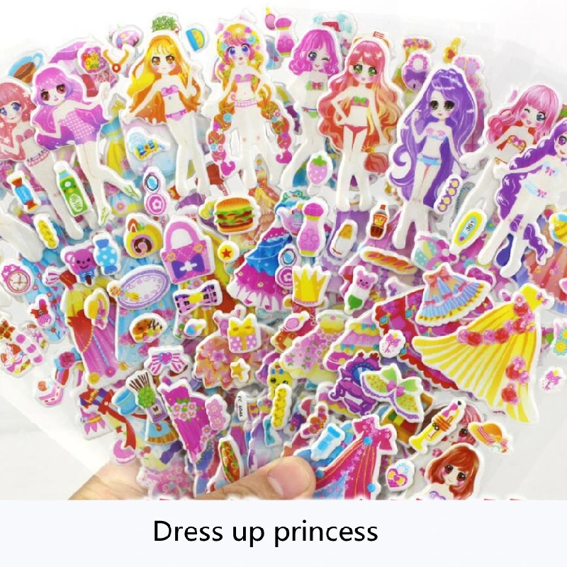 6pcs Cartoon Dress Up Mermaid Stickers for Kawaii Cute DIY 3D Scrapbook Princess Sticker For Kids Girls Gift