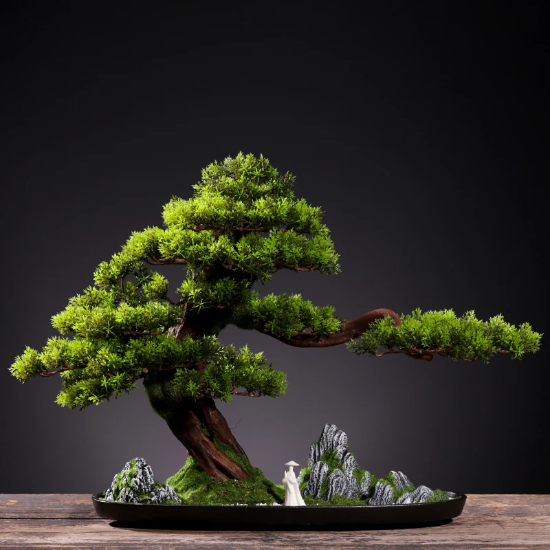 Living room simulation plant welcoming pine bonsai indoor soft decoration plastic artificial flower green plant potted porch