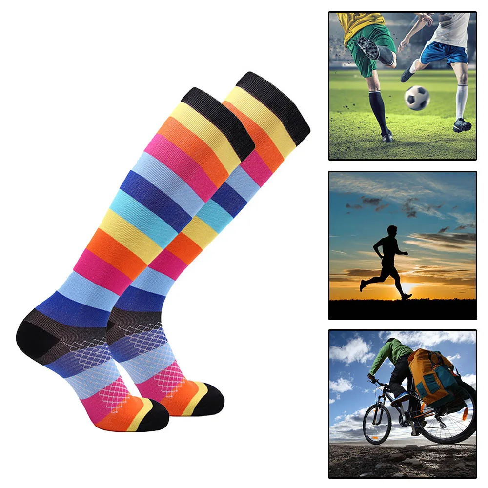 Fashion Man Sports Compression Soccer Socks For Running Nursing Medical Multicolor Striped Sports Socks