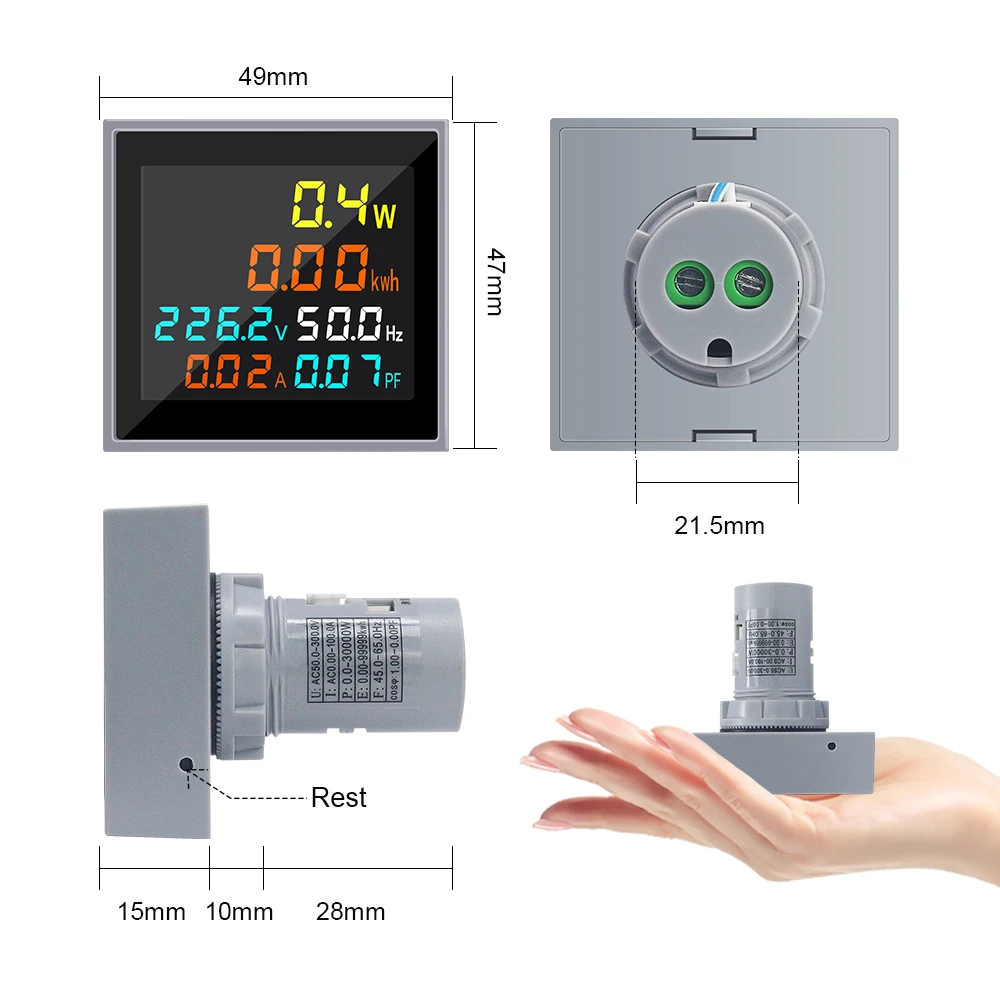 AC Power Energy Meter 110V 220V 100A Voltmeter Ammeter Wattmeter Frequency Tester HD LCD Display Power Factor Volt Amp Monitor