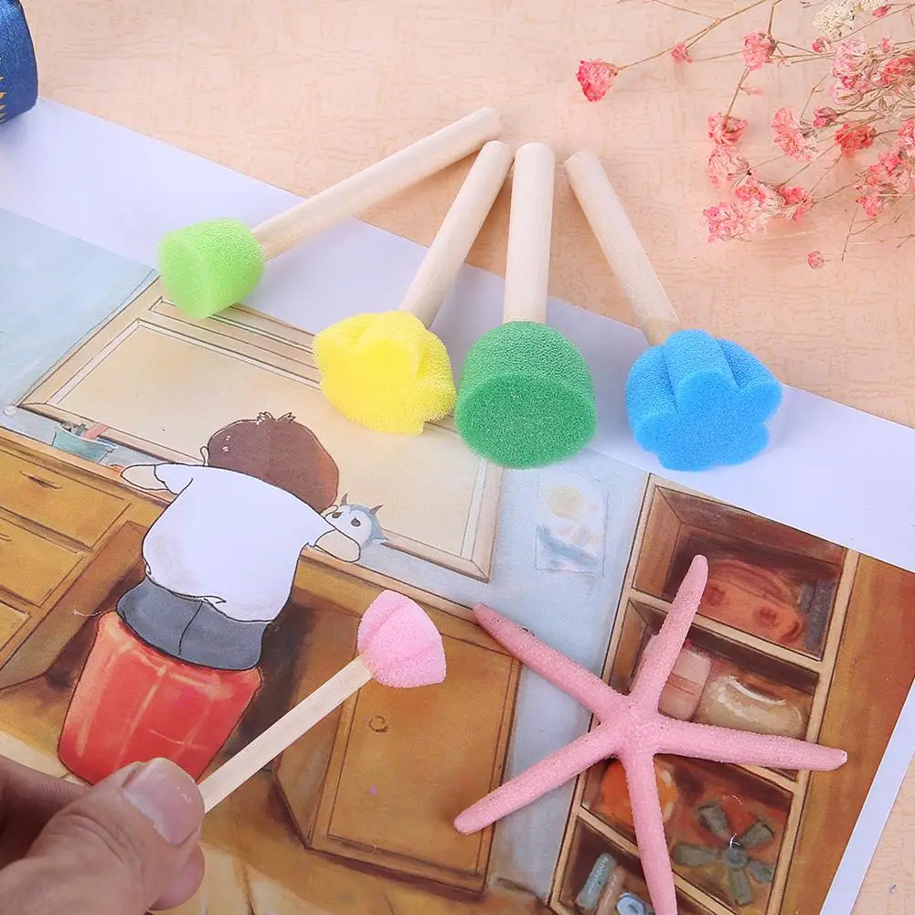 5 개/대 DIY 나무 벽 아트 페인팅 브러쉬 어린이를위한 스폰지 낙서 회화 도구 조기 드로잉 완구 홈 페인트 용품