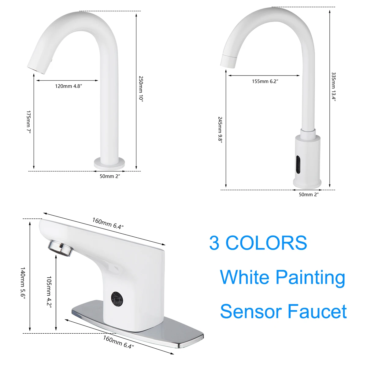 OUBONI White Automatic Touch Free Sensor Bathroom Faucet Solid Brass Mixer Tap Water Saving Inductive Electric Power Tap Faucet