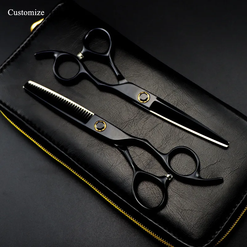 Customize logo /name JP 440c 6 '' black Bearing hair scissors haircut thinning barber tools cutting shears hairdresser scissors