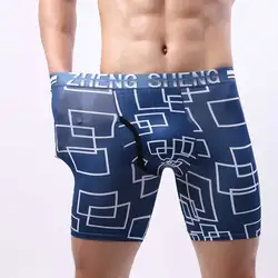 Mode Drucken Ice Slik Schnell Trocken Männer Lange Boxer Shorts Atmungsaktive Elastische Unterwäsche Herren Lange Bein Höschen Unterhose Cueca Homme