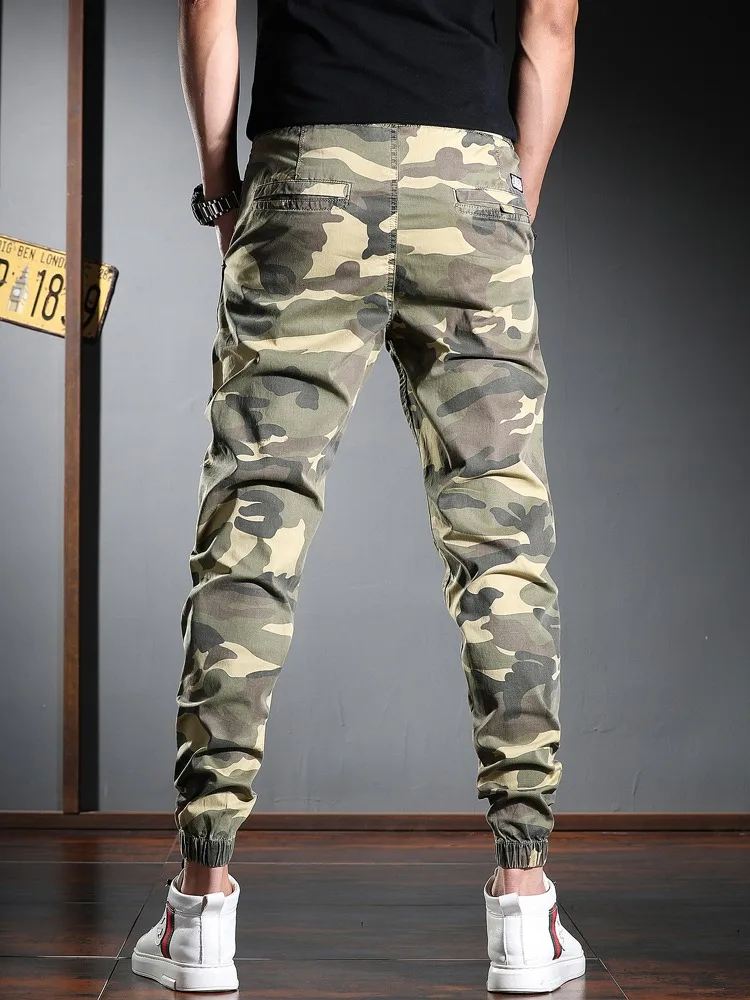 Khaki Camouflage Pants Men Streetwear Sport Casual Cotton Elastic Waist Drawstring Jogging Trousers