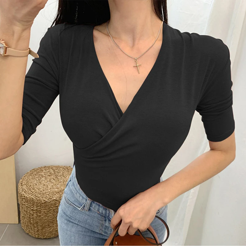 NEW Summer Top Sexy T Shirt Women 2020 Elasticity T-Shirt Korean Style Woman Clothes Slim Tshirt Female Casual short Sleeve Tops