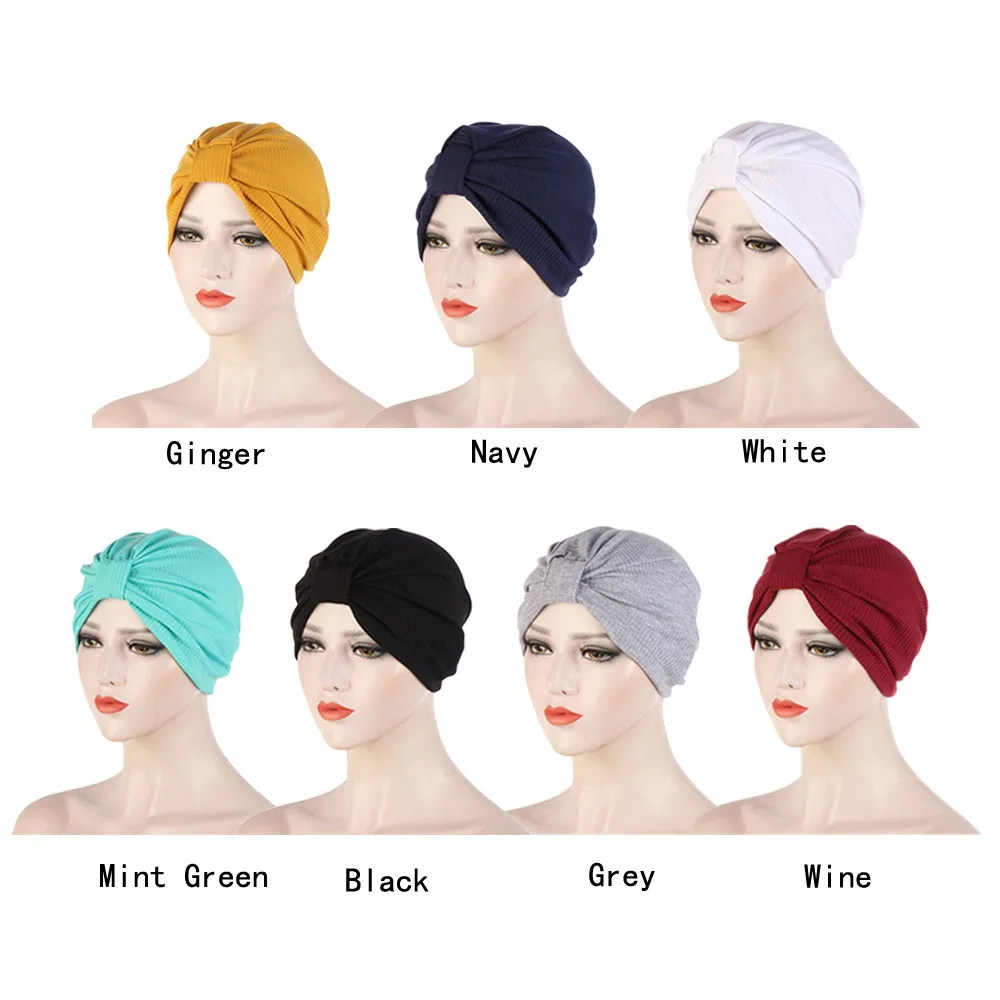 Muslim Women Hijab Top Knot Chemo Caps Bonnet Inner Hats Underscarf Turbante Hair Loss Cancer Solid Color Headcover Wrap Indian