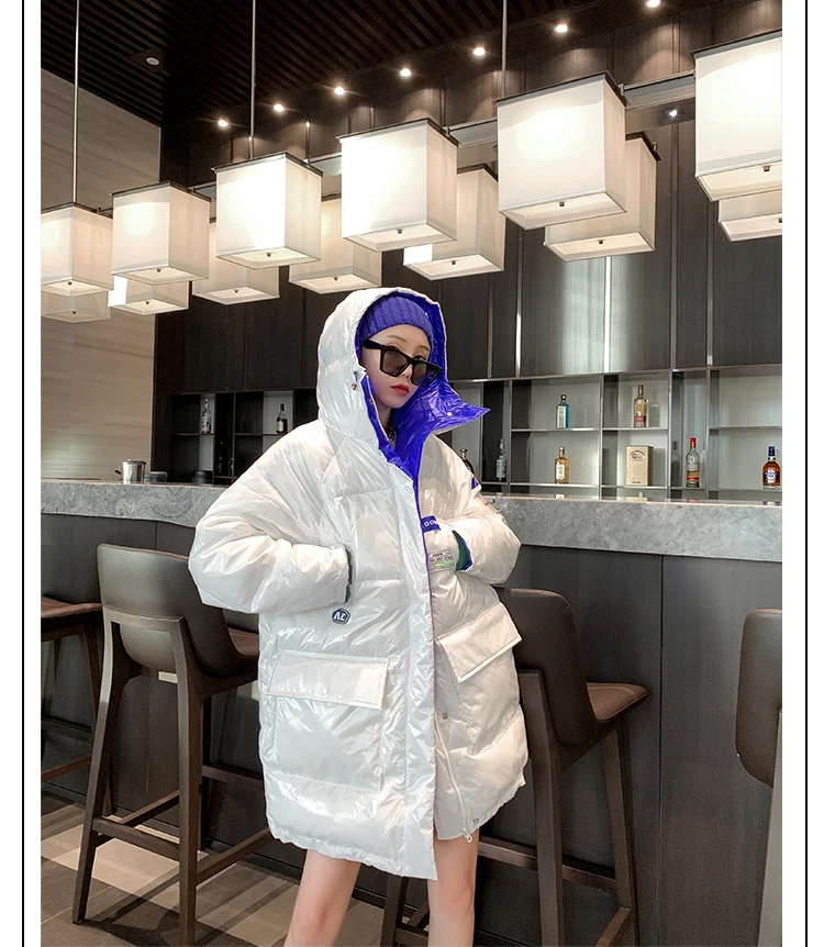 

Oversized Cotton Padded Parka Jacket Women's Winter Coat Down Cotton Jackets Warm Hooded Korean Glossy Outwear