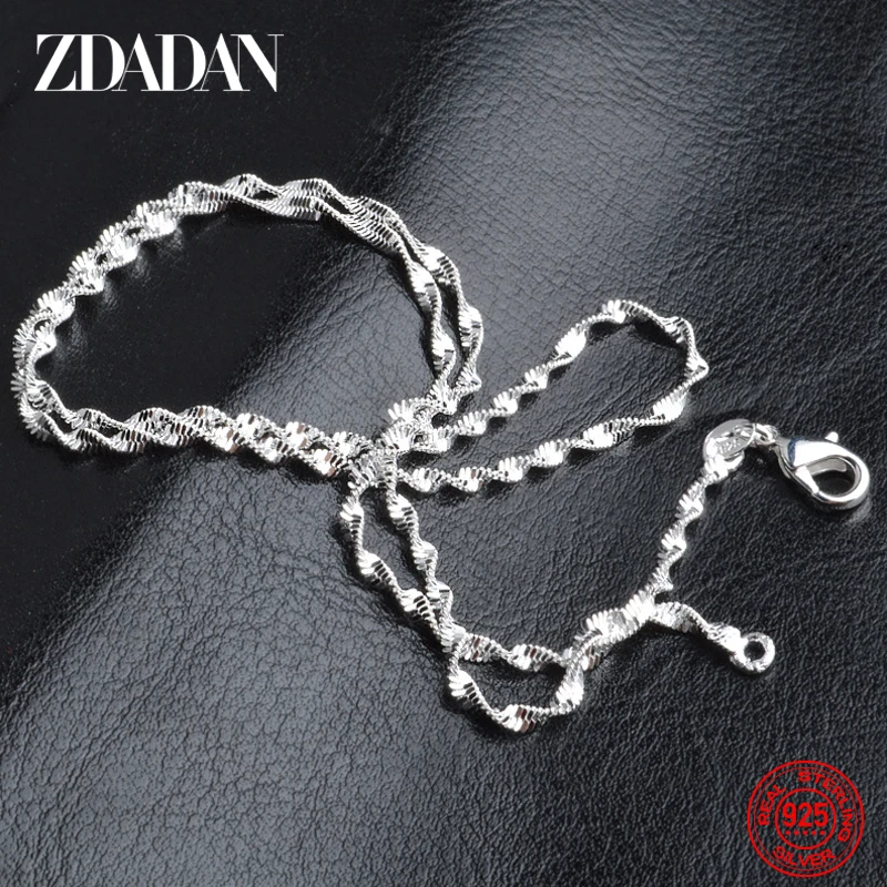 ZDADAN 925 Sterling Silver 2MM Water Wave Necklace For Men Women Party Jewelry Gifts Wholesale