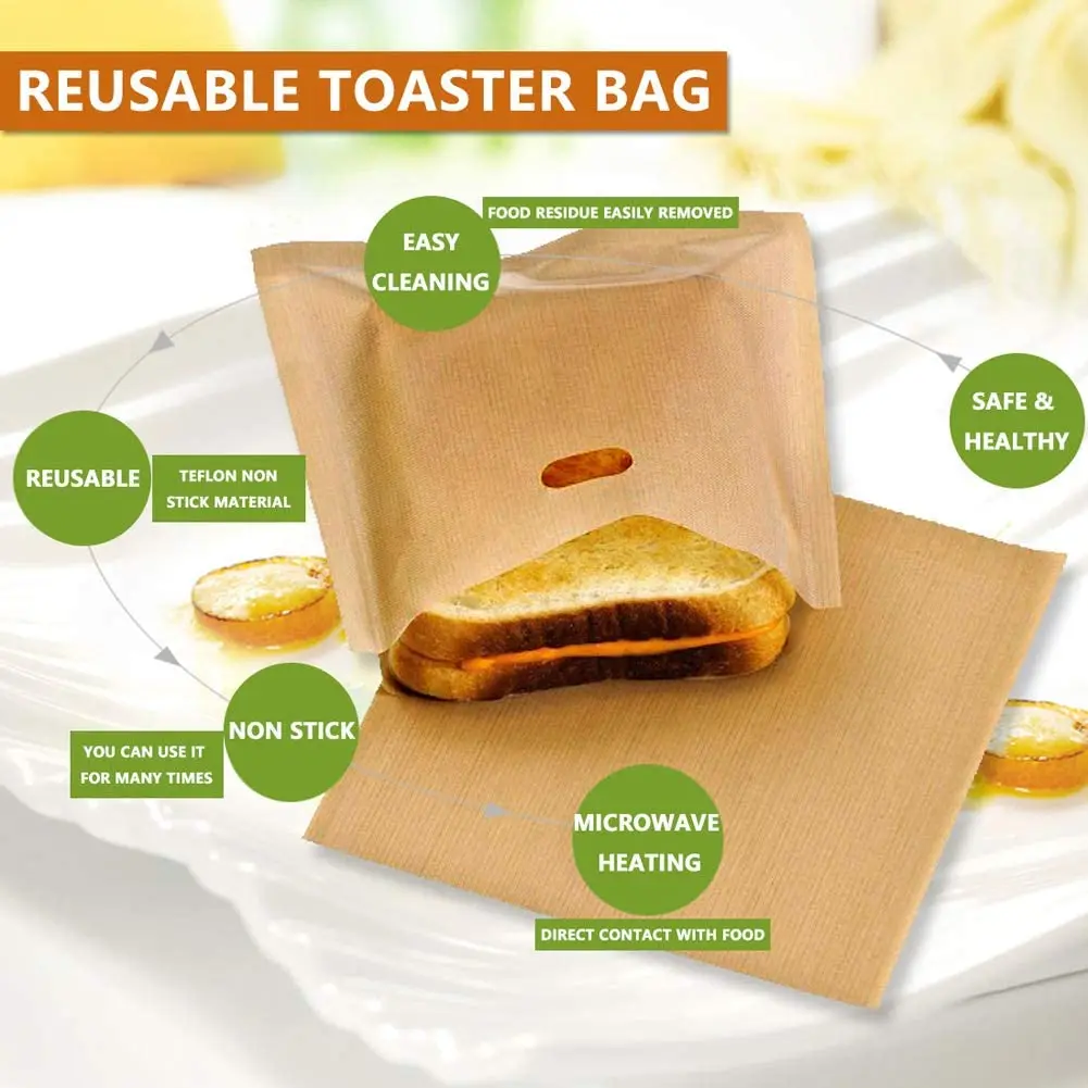 3 PC Reusable Toaster Bag Non Stick Bread Bag Sandwich Bags Fiberglass Toast Microwave Heating Pastry Tools