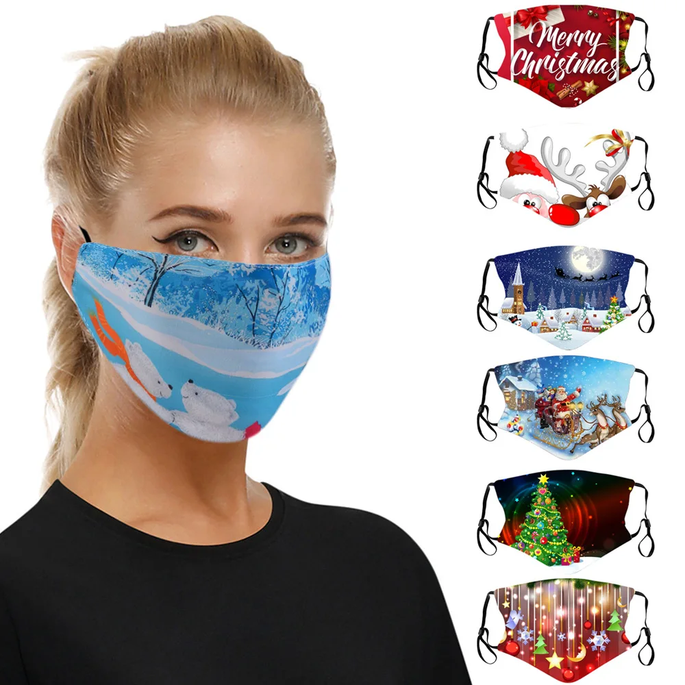 Christmas Masks  Men  Women Wear Composite Cotton Printed Washable Breathable Holiday Cycling  Mask Outdoor Festival Keep Warm