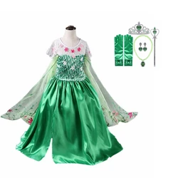 Princess Party Green Dress Girl Elsa Disfraz Costume Birthday Dress Kids 3 4 5 6 7 8 9 10 Years