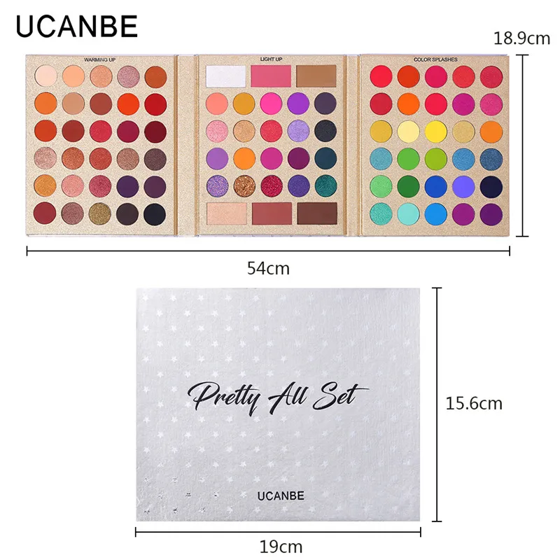 Ucanbe Pretty All Set Eyeshadow Palette with 15pcs Makeup Brushes Matte Shimmer Glitter Waterproof Make Up Set All In One