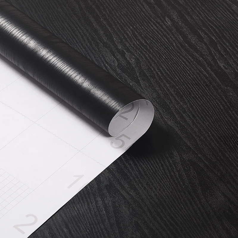PVC Black Wood Grain Wall Stickers Furniture Decorative Film Wardrobe Desktop Cabinet Door Waterproof Self Adhesive Wallpaper