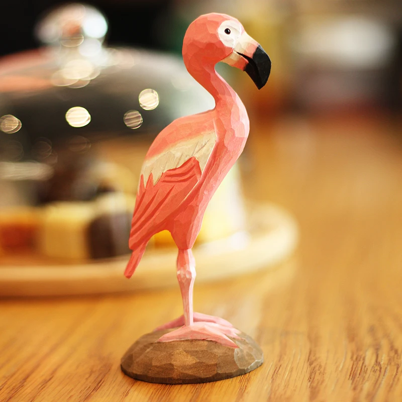 

Flamingo handmade wood carving ornaments pink flamingos statue Nordic style