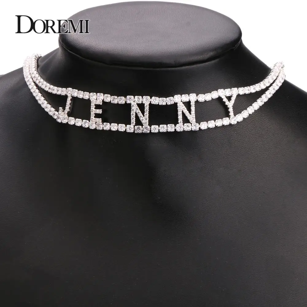 

DOREMI 9mm 3A Zircon CUSTOM Name Necklace with 2 Rows 3mm Tennis chain Personalized Name Number Choker Women Mother's Day Gift