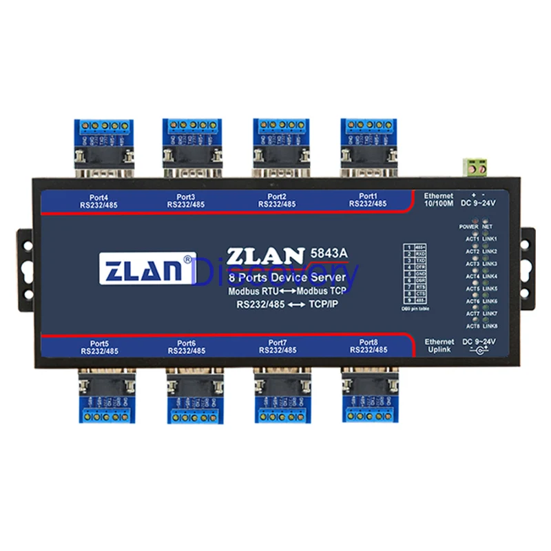 Serial Port Server 8-port RS232/485 Serial Port to Ethernet ZLAN5843A/ZLAN5840I