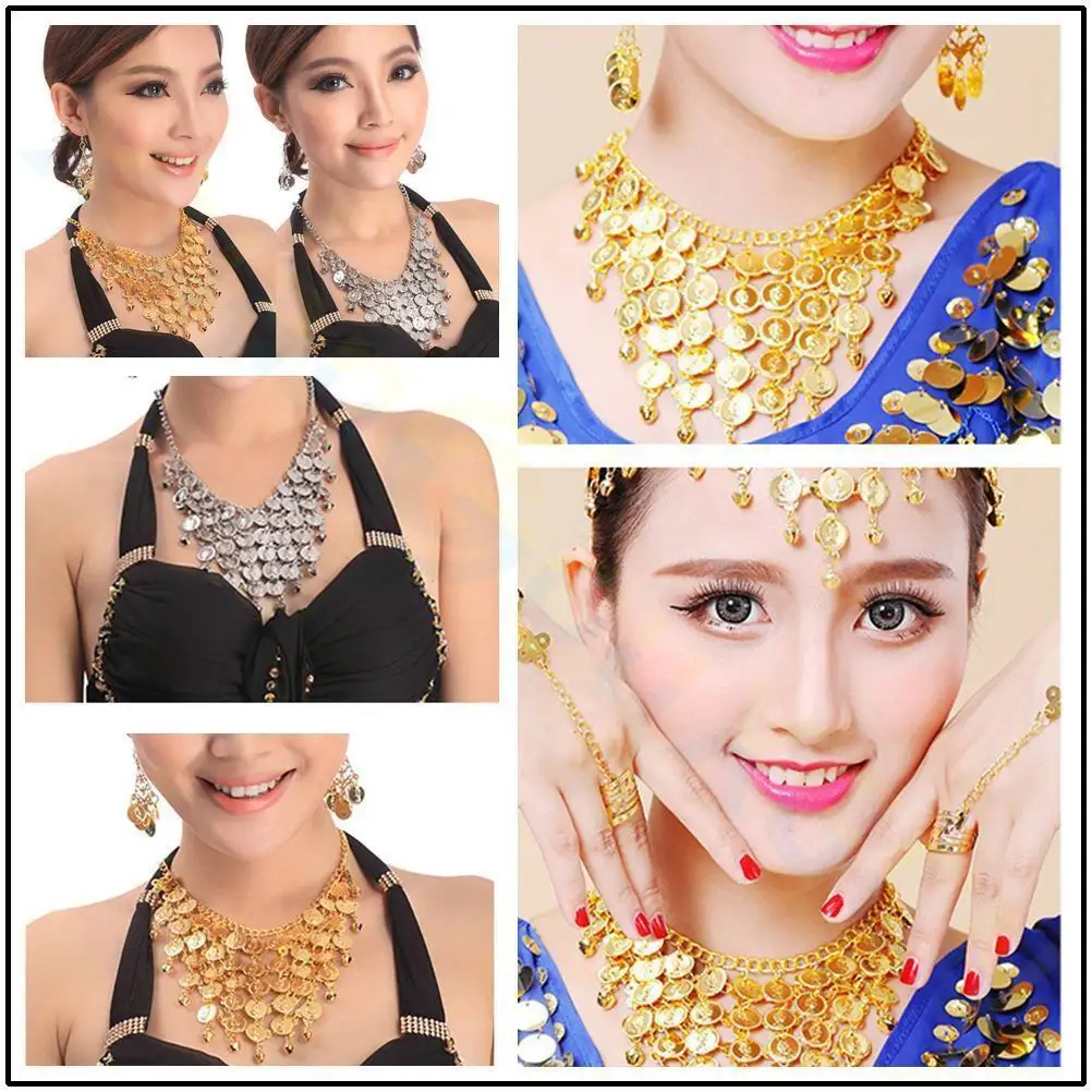 Belly dance costumes earring necklace Nose chain kid adult Indian Egyptian dance jewelry Waist chain Headdress gold coin belt