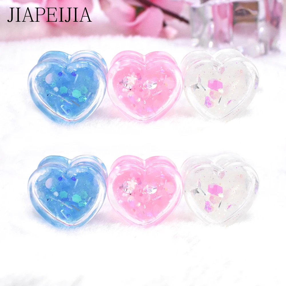 Shineing Paillette Heart-shaped Ear Gauges Tunnels and Plug Acrylic Ear Expander Studs Stretching Piercing Earring 6-25mm