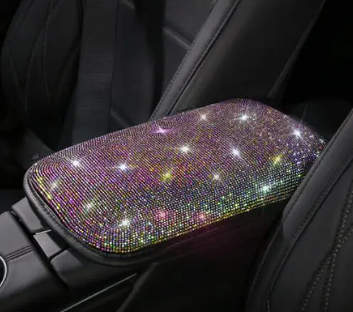 Multicolor PU Leather Car Center Console Armrest Box Pad Cover Protection Cushion Diamond Crystal Rhinestone Arm Rest Cushion