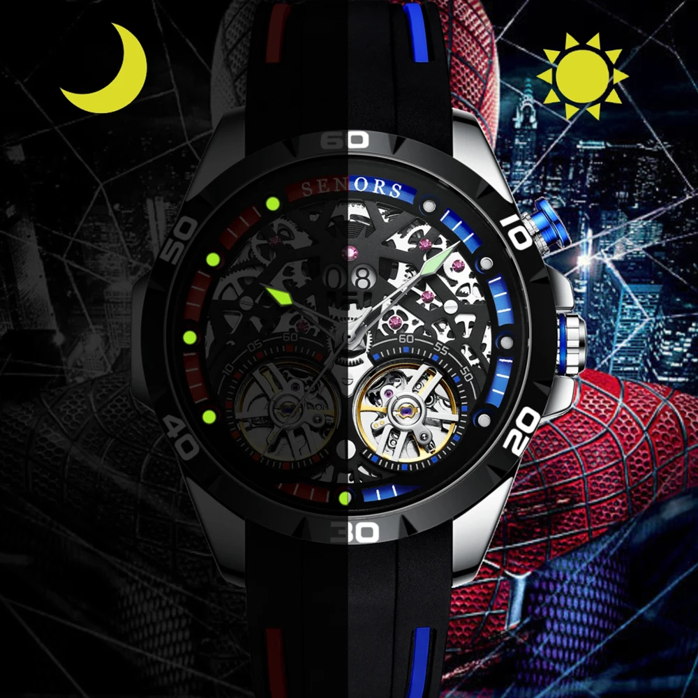 Luxury Fly Wheels Hollow Mechanical Watch Men Steampunk Skeleton Automatic Mechanical Watches Sport Military Self Winding Clock