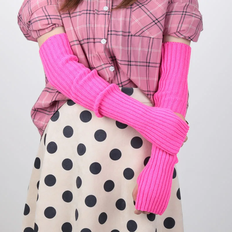 ผู้หญิงยาวถัก Fingerless ถุงมือกว่าข้อศอกแขน Warmers Casual แขน Punk หญิง Goth Lolita อุปกรณ์เสริมถุงมือ