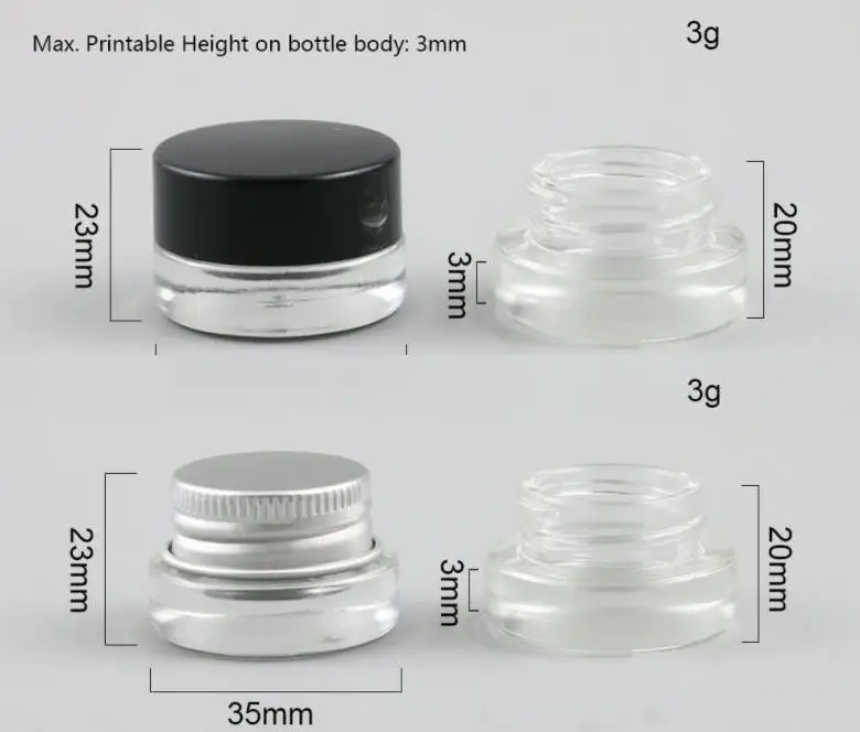 360 x 3g Small Cute Glass Eye Cream Jar Pot with Aluminum Plastic Cap White Pad 1/10 oz Cosmetic Container Packaging SN770